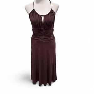 BCBGMaxAzria Y2K Brown Halter Dress Size Small Open Back Fitted